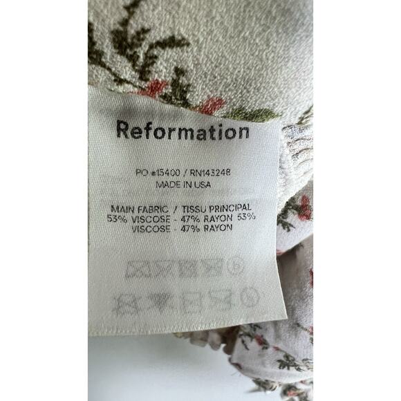Reformation Ariana Ivory Floral Smocked Square Neck Tie-Sleeve Blouse Top Size 0 - Picture 8 of 11